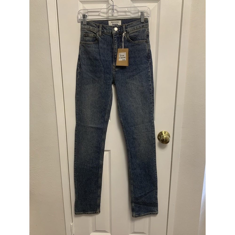 NWT Reformation Jeans Women's Liza High Straight Palermo Blue 24 x 32